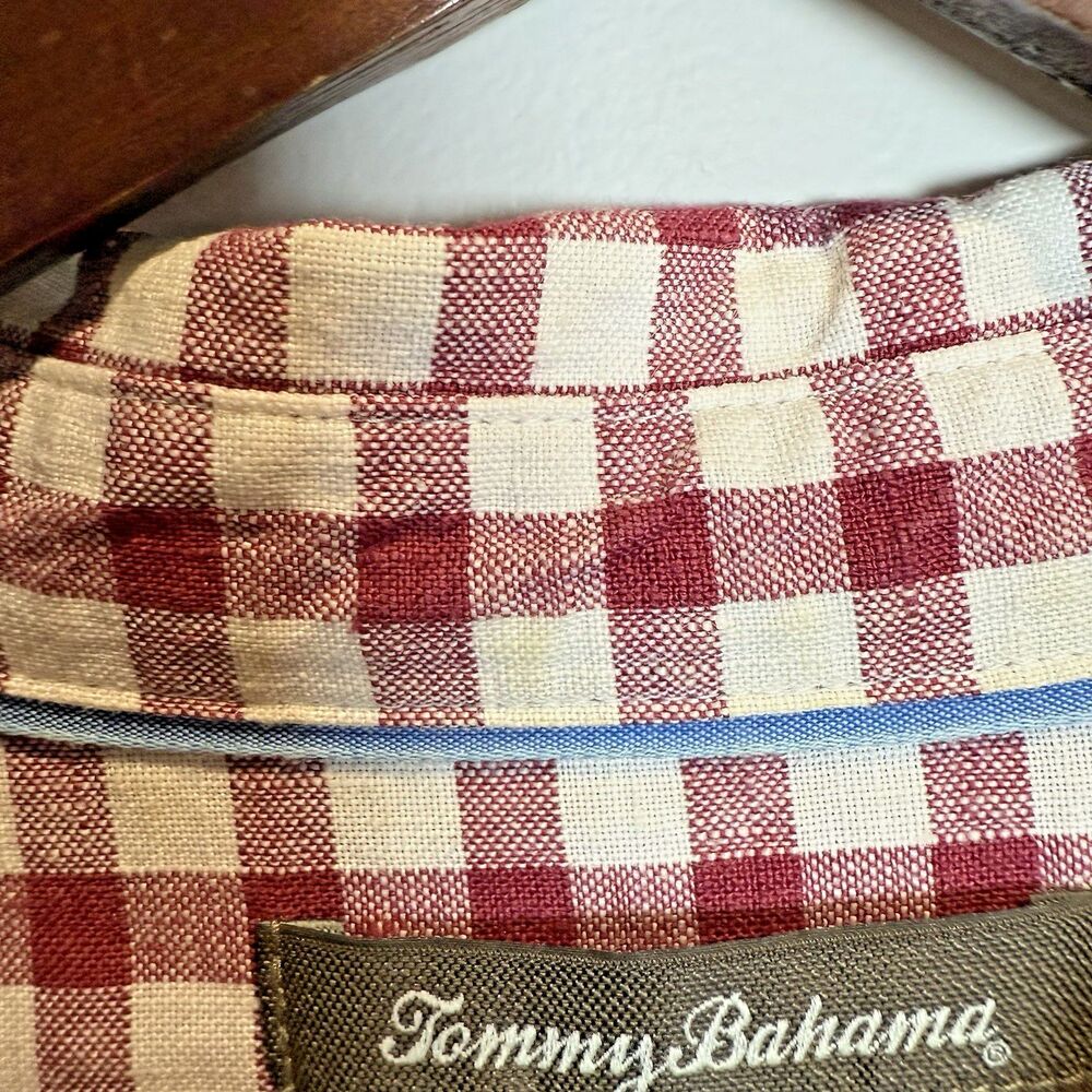 Tommy Bahama Red and White Gingham Linen Long Sleeve Women's Shirt Size XL - Picture 8 of 13